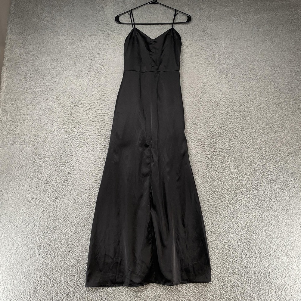 For Love & Lemons Slip Dress Womens XS Black Satin Sweetheart Maxi Gown